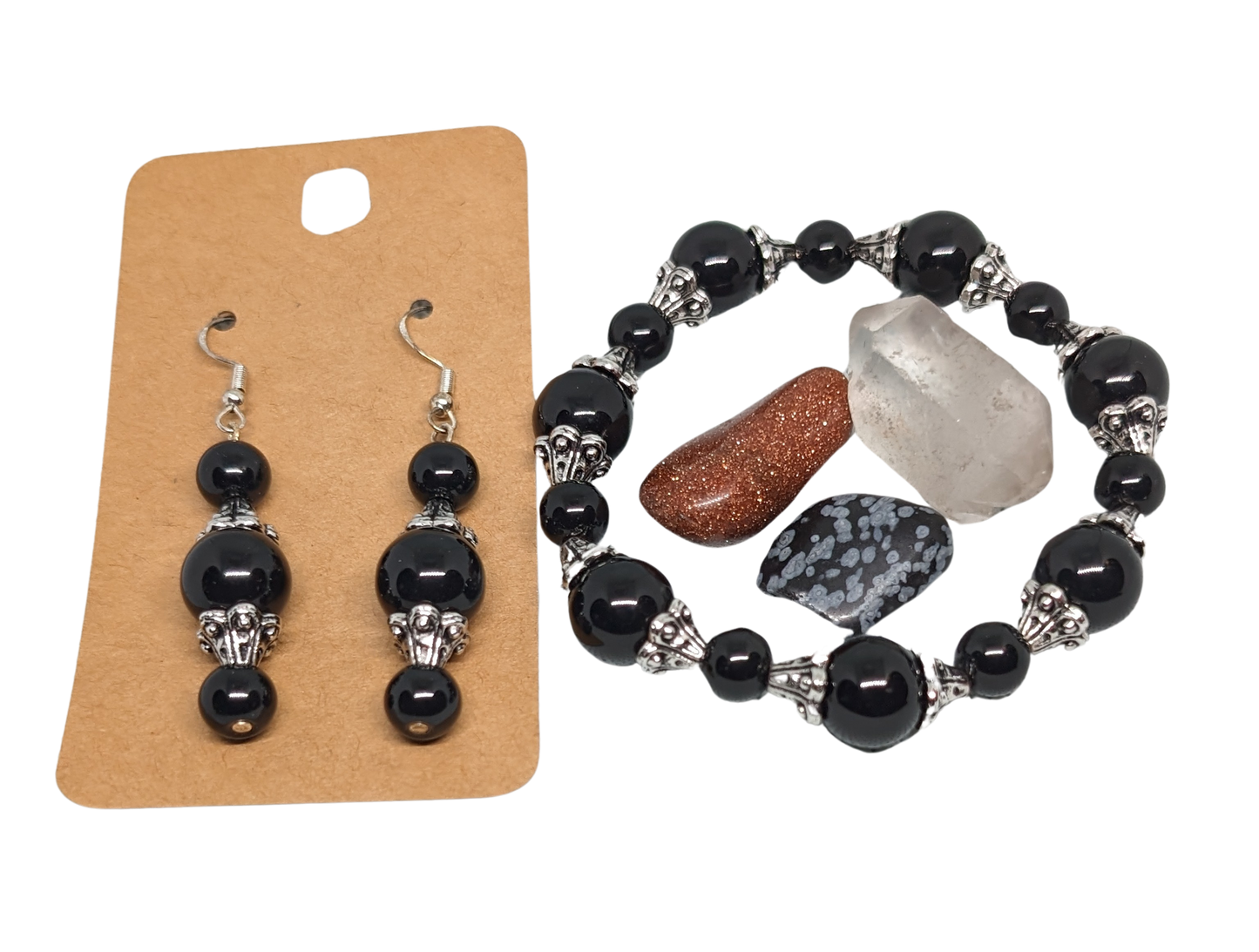 Obsidian Drops Earrings & Bracelet