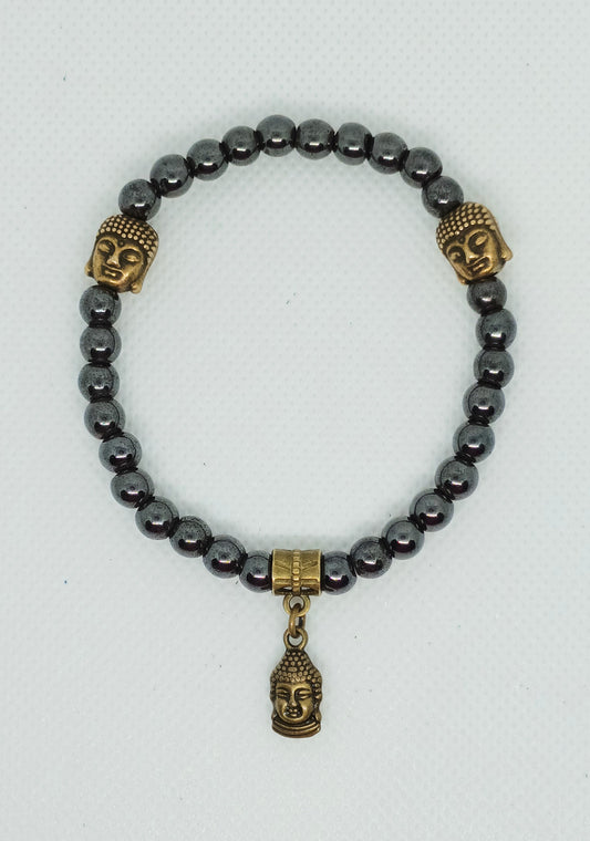 Magnetic Hematite Bracelet w/Buddha accents & charm