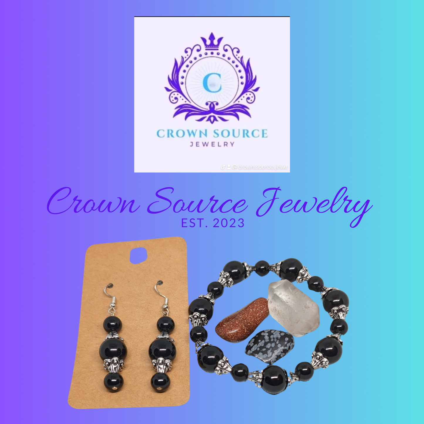 Obsidian Drops Earrings & Bracelet